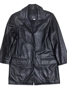VINTAGE BECO LEATHER Black Business Casual Trench retro Jacket Coat Womens XS
